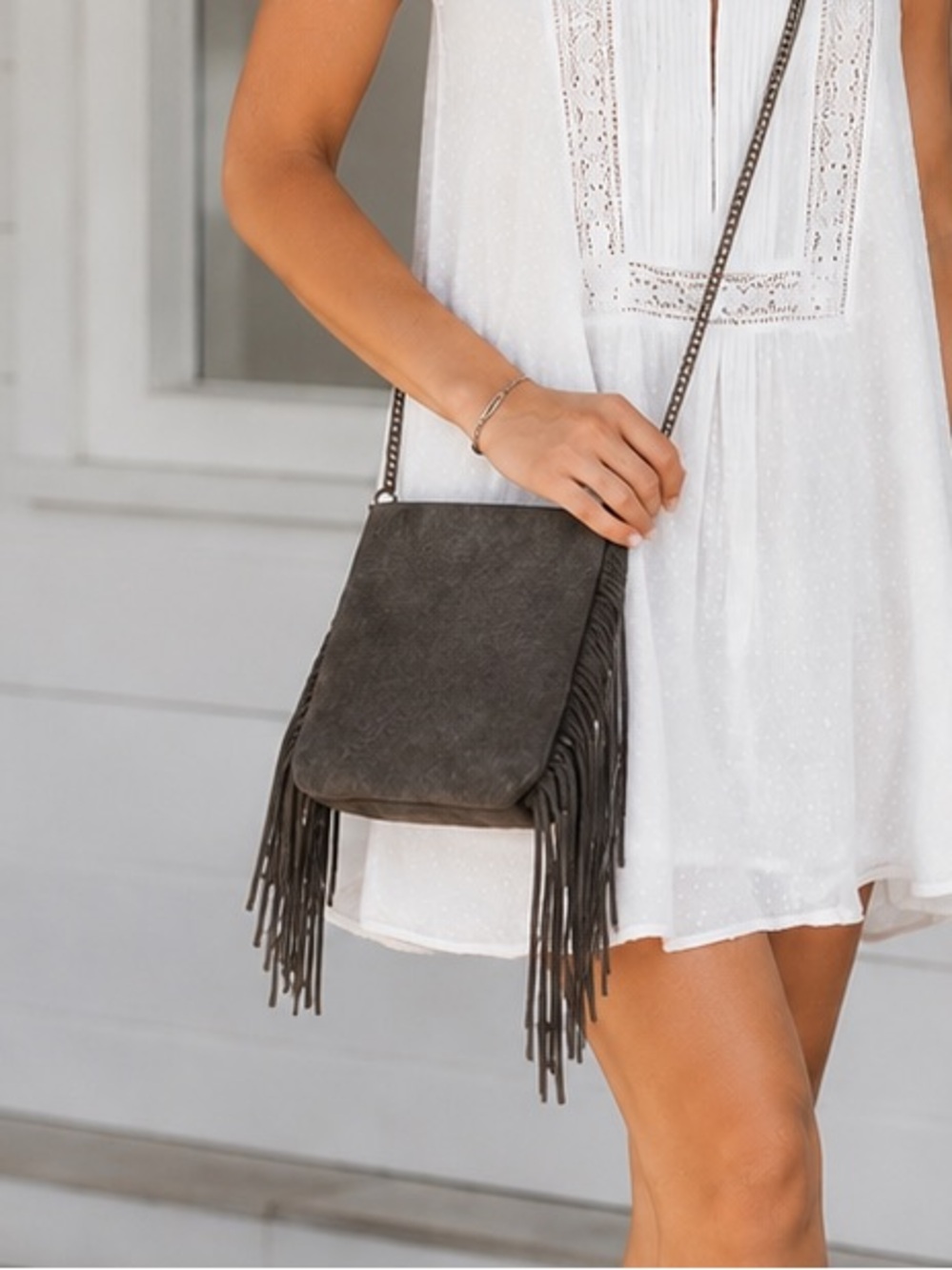 Urban Outfitters  ✨NWT✨ Gray Suede Fringe Crossbody Bag  Boho Festival Western